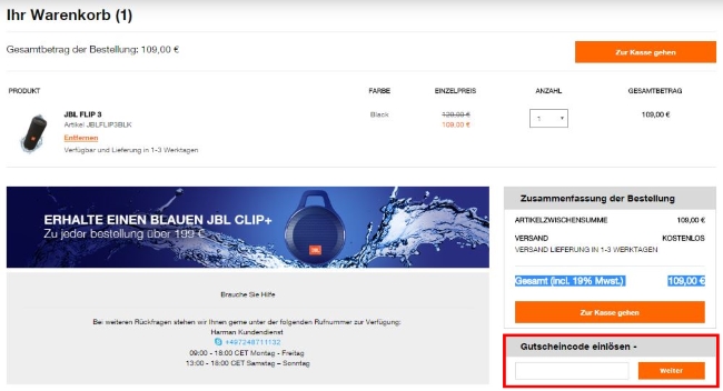 JBL Gutschein einlösen