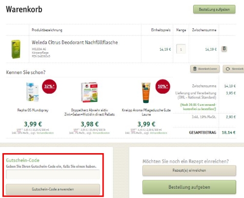 Versandapotheke Allgäu Gutschein einlösen