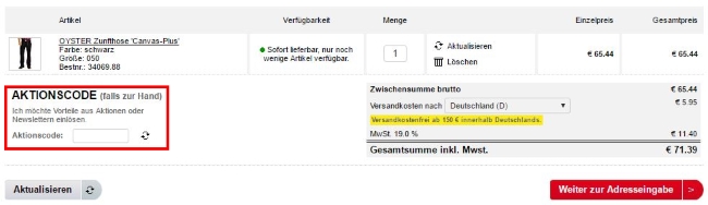 Arbeitskleidung Billiger Gutschein einlösen