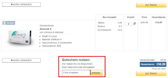 Contactlinsen-Man Gutscheine einlösen