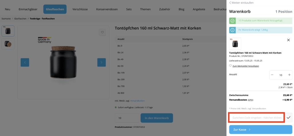 Flaschenbauer Gutschein-Code eingeben