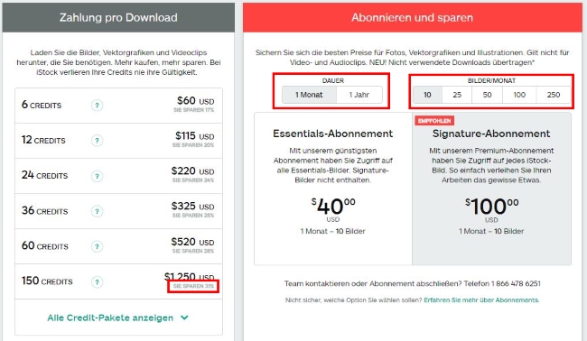 iStock Preisübersicht