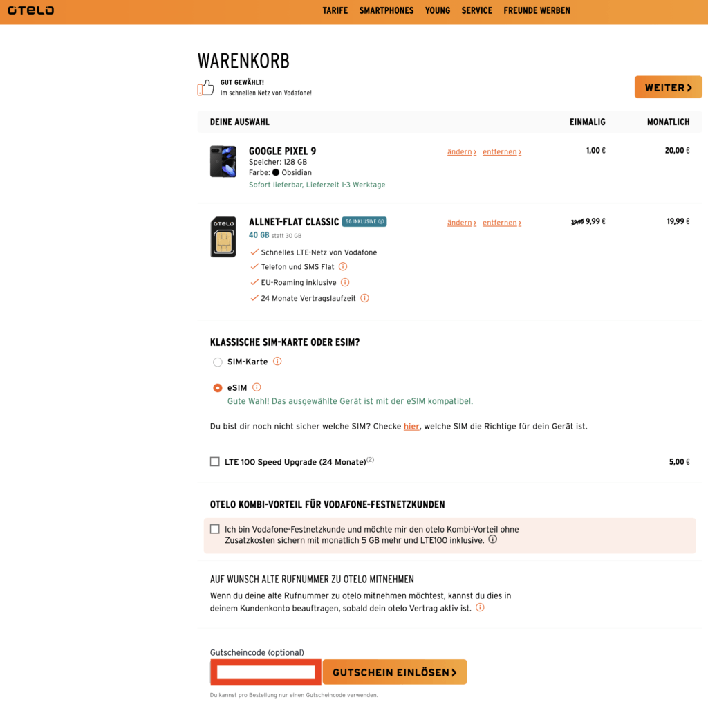 otelo Gutschein einloesen