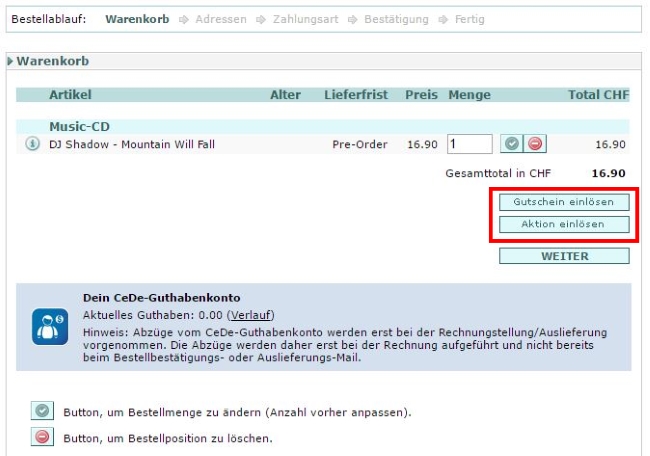 CeDe.ch Gutschein einlösen
