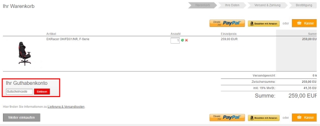 DXRacer Gutschein einlösen