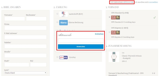 Daniel Wellington Gutschein einlösen