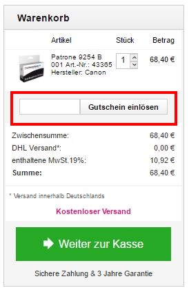 Druckerpatronen.de Gutschein einlösen