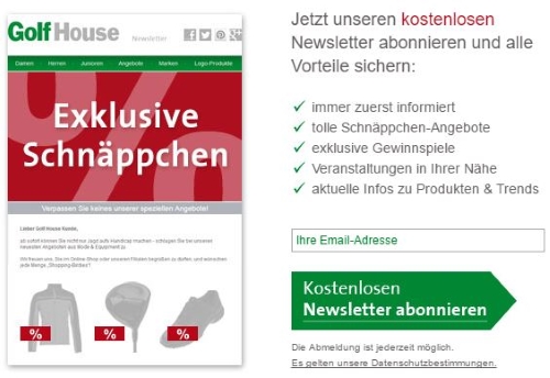 GolfHouse Gutschein Newsletter