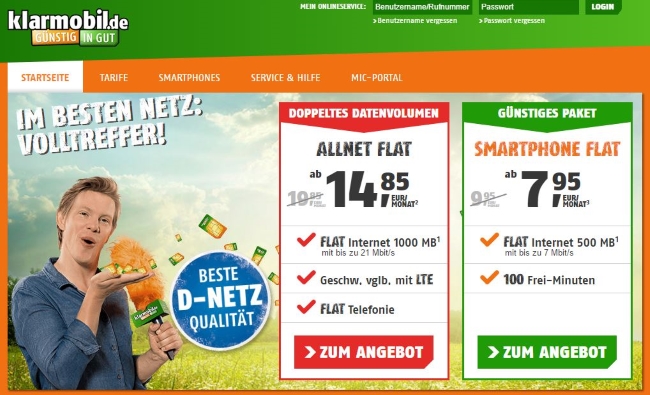 Klarmobil Onlineshop