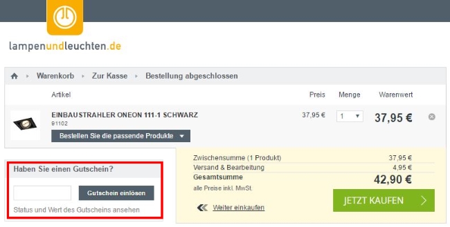 Lampen und Leuchten Gutscheine einlösen