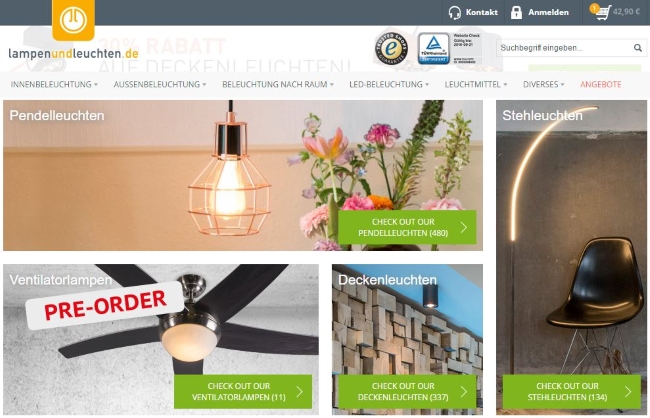 Lampen und Leuchten Onlineshop