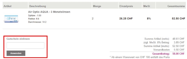 Lensvision Gutschein einlösen