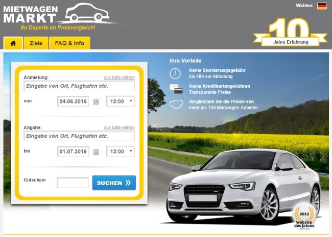 Mietwagenmarkt Onlineshop