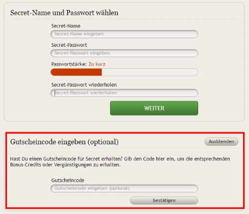 Secret Gutschein einlösen