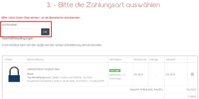 amoree Gutschein einlösen