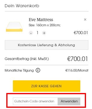 Eve Mattress Gutschein einlösen