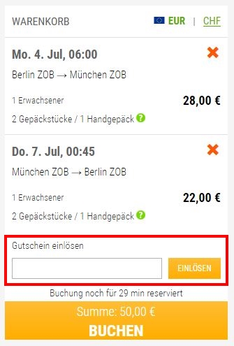 FlixBus Gutschein einlösen