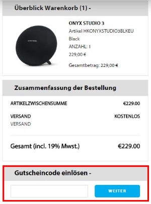 Harman Kardon Gutscheine einlösen