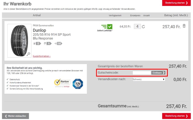 Pneuexperte Gutscheine einlösen