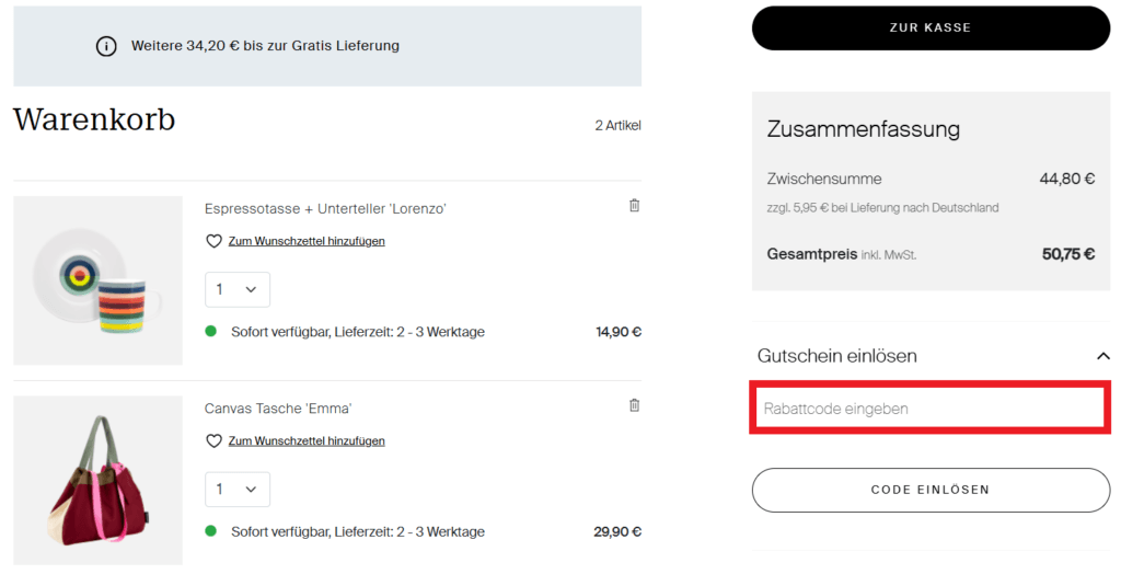 REMEMBER Rabattcode eingeben