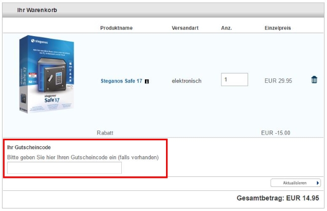 Steganos Gutscheine einlösen