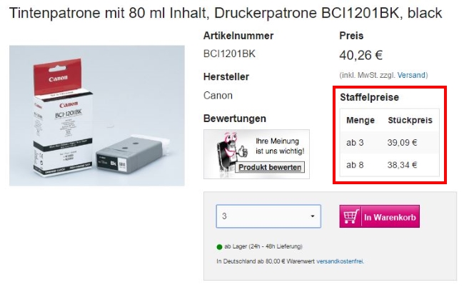 Tintenmarkt Mengenrabatt