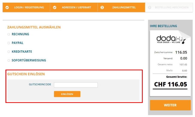 dodax Gutscheine einlösen