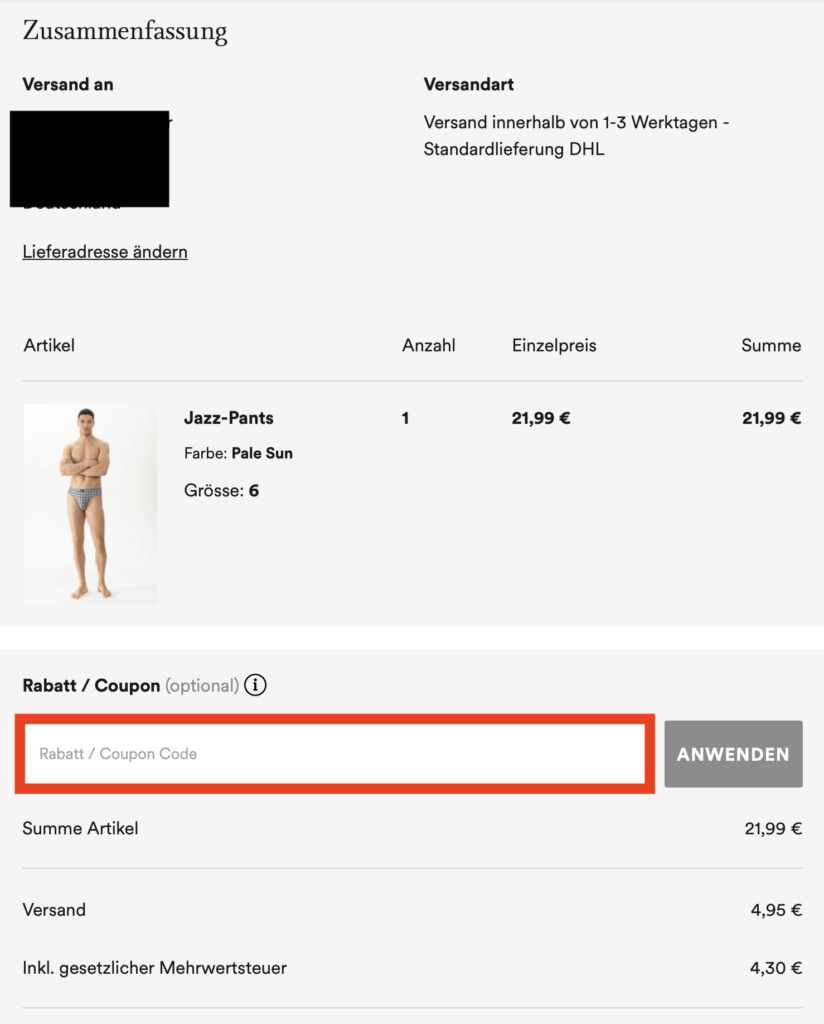 mey Rabatt / Coupon Code anwenden