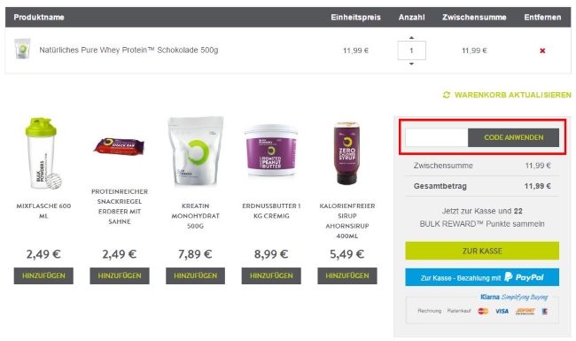 BULK POWDERS Gutschein einlösen