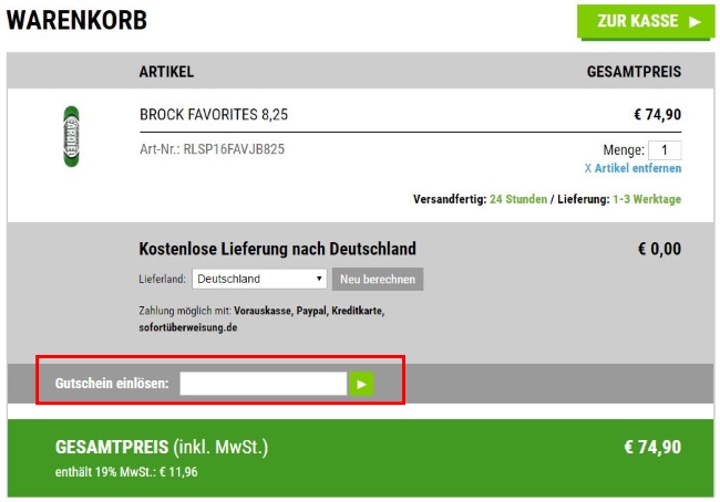 Fame Boardshop Gutschein einlösen