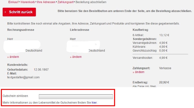 Lebensmittel.de Gutschein einlösen