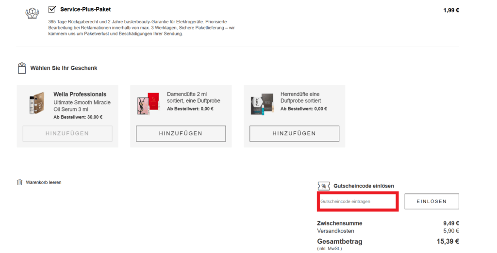 baslerbeauty Gutscheincode eingeben