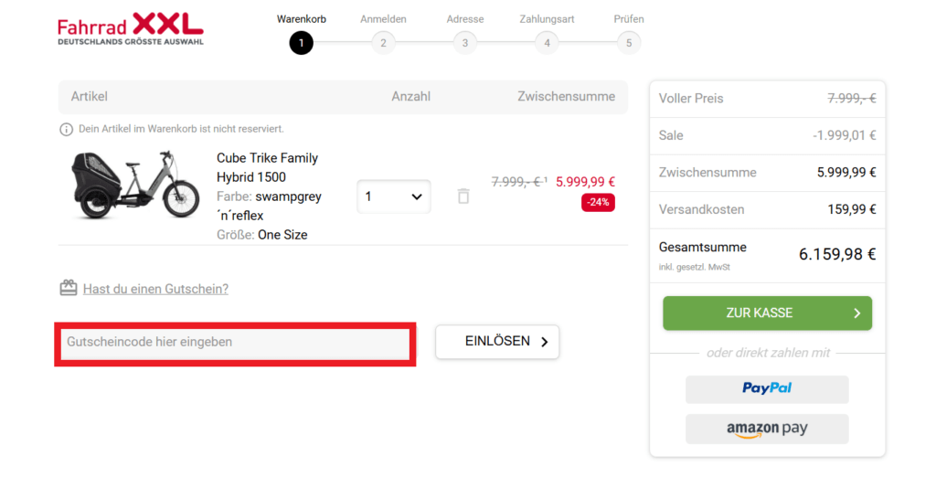 Fahrrad XXL Gutscheincode eingeben