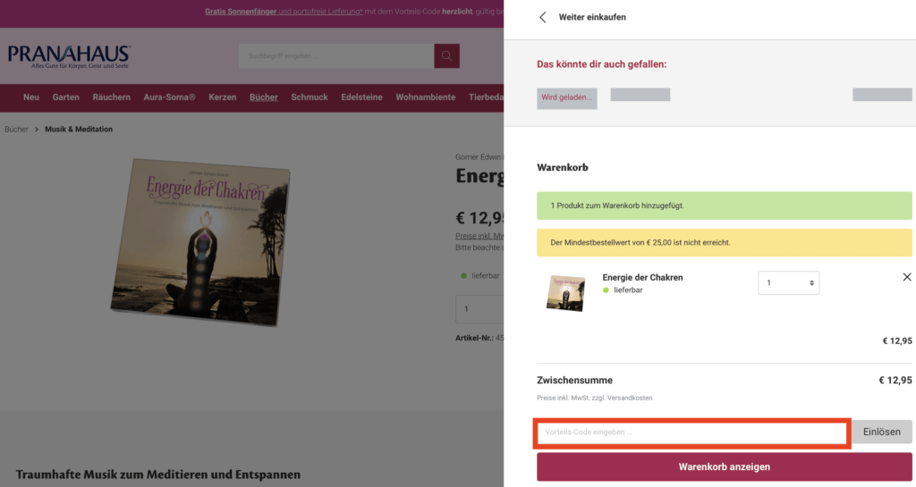 PranaHaus Vorteils-Code eingeben