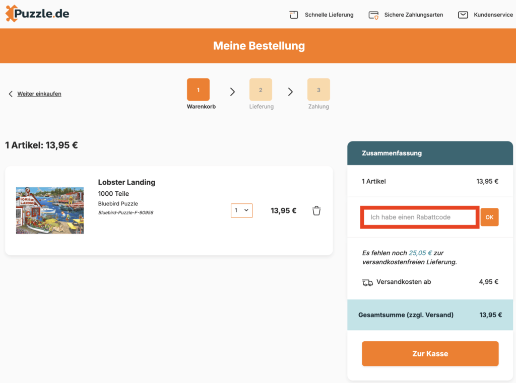 Puzzle.de Rabattcode einfuegen