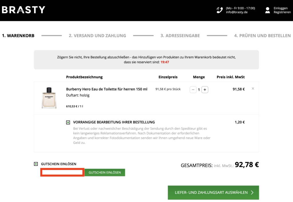 BRASTY Gutschein einloesen