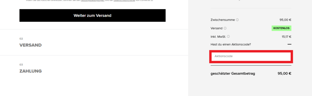 Aktionscode bei Converse einlösen