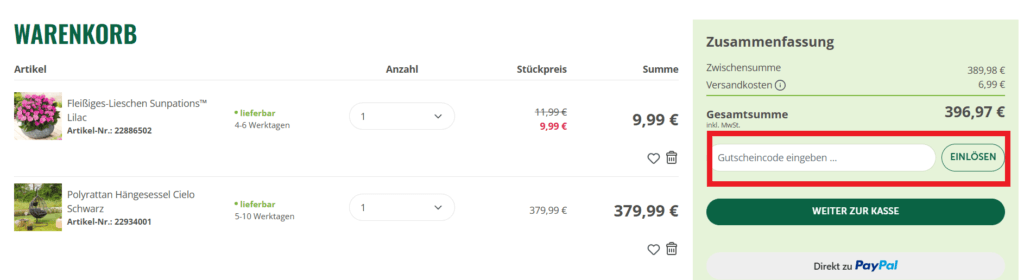 Gärtner Pötschke Gutscheincode einlösen