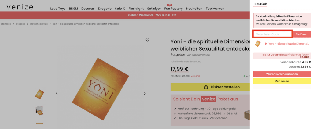 Venize Gutschein-Code einloesen