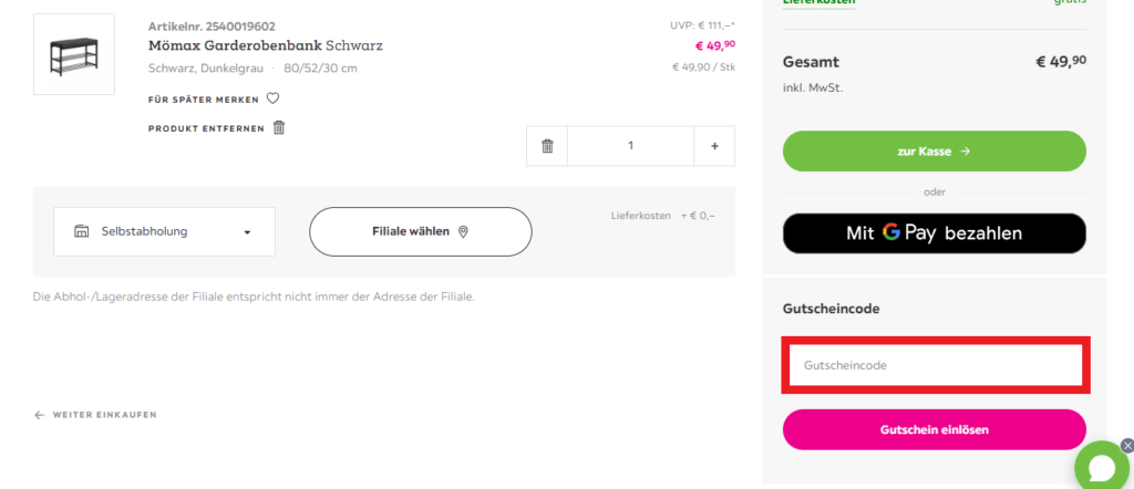 mömax Gutscheincode einlösen