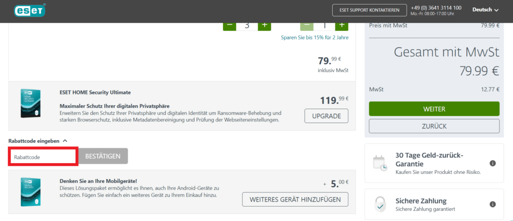 ESET Rabattcode eingeben