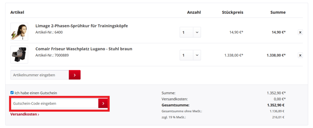 Hairlando Gutscheincode anwenden