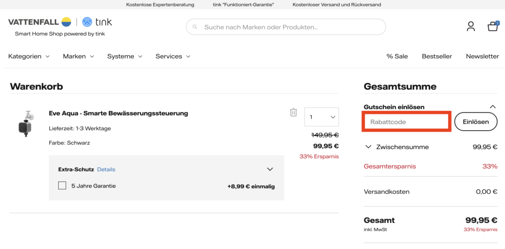 Vattenfall Gutschein einloesen