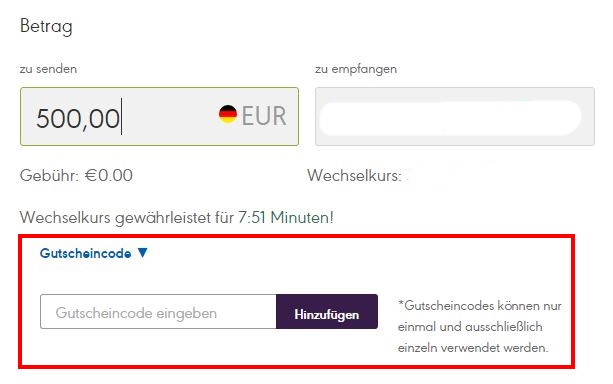 Azimo Gutscheincode eingeben