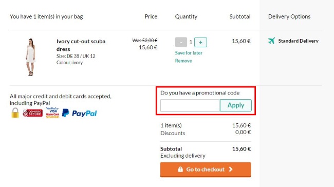 Debenhams Promotional Code eingeben