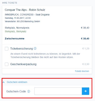 Eventim Gutschein-Code eingeben