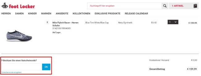 Foot Locker Gutscheincode eingeben