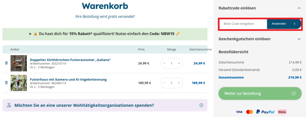 Vivara Rabattcode anwenden