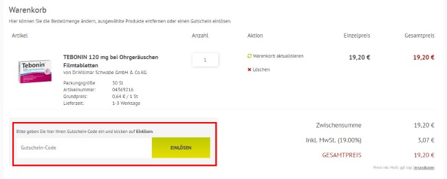 delmed Gutschein-Code eingeben