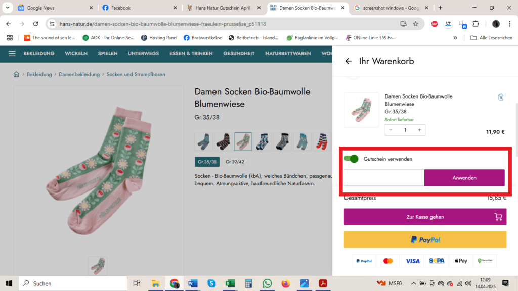 Gutschein einlösen Hans Natur